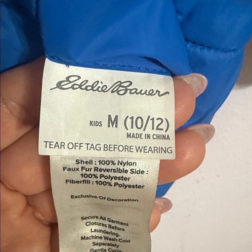 Eddie Bauer Kids Two-Tone Blue Reversible Puffer Jacket Size 10/12